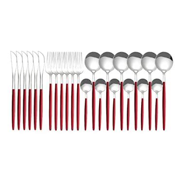 Imagem de Conjunto de Pratos Aço Inoxidável com 24 Peças Talheres Cozinha Facas Colheres Utensílios Mesa Minimalistas - -ferrugem