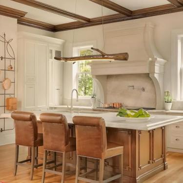 Imagem de Lustre linear retrô para mesa de jantar, luminária pendente LED para ilha de cozinha, luminária rústica de resina, luminária de teto moderna e regulável para sala de jantar, casa de campo, b