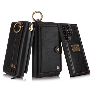 Imagem de LYJSMGZ Capa flip para Samsung Galaxy S25 Ultra/S25 Plus/S25, capa de couro magnética multifuncional vintage com compartimento para cartão, capa para pendurar, preta, S25