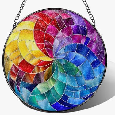 Imagem de Ornamento espiral arco-íris: protetor solar de vitral, janela interna para apanhadores de sol, janela de vitral, enfeite de Natal, presentes para o Natal, Dia das Mães, inauguração de casa