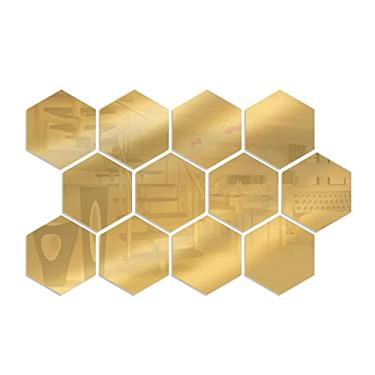 Imagem de 12PCS Decalques de Espelho Hexagonal para Parede Decorativos Acrílico Removíveis DIY Decoração Residencial em Quarto Ban