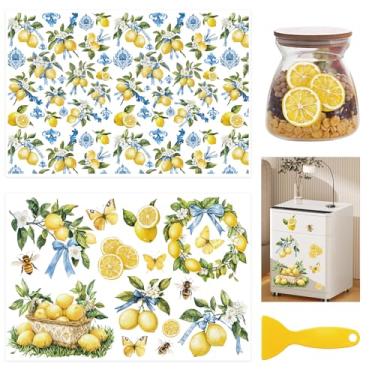 Imagem de HICOHAND Adesivos de artesanato Lemon Rub on Transfers, 2 peças de adesivos grandes vintage de transferências de limão, decalques à prova d'água para estante, guarda-roupa, porta de casa