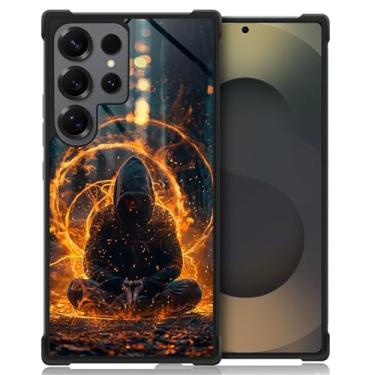Imagem de CARLOCA Capa compatível com Samsung Galaxy S25 Ultra, design para meninas à prova de choque anti-arranhões capa traseira rígida PC padrão moderno moletom preto homem chama anel mágico