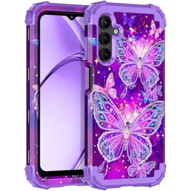 Imagem de Rancase Compatível com Galaxy A16 5G, capa protetora resistente à prova de choque de três camadas de plástico rígido + capa protetora de borracha de silicone macio para Samsung Galaxy A16 5G, brilha