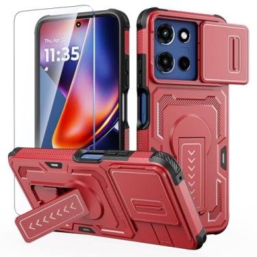 Imagem de Lanhiem Capa para Moto G 5G 2025 / G 2026 / G Play 2026 com protetor de tela HD, capa deslizante para câmera, capa à prova de choque de nível militar com suporte e proteção de camada dupla, aderência