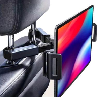 Imagem de Suporte de tablet para encosto de cabeça de carro, assento traseiro acessórios de viagem essenciais de viagem longa, suporte de tablet para dispositivos de telefone pad de 4,7 a 12,9 polegadas, preto