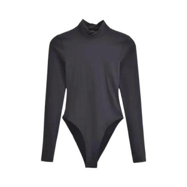 Imagem de Body Feminino De Manga Longa Slim Fit Vintage Com Gola Alta Casual Ele
