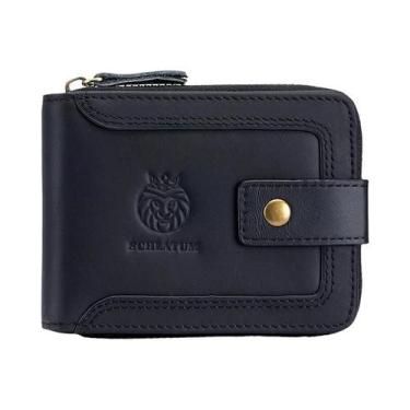 Imagem de Carteira De Couro Masculina Antifurto RFID Curta Horizontal Com Clipe 