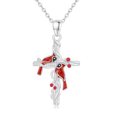 Imagem de SUPAC Colar com design de cruz e infinito cardeal, I Am Always With You, corrente de 50 cm, vermelho e prata, Adjustable, Aço inoxidável, Zircônia cúbica