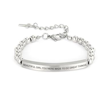 Imagem de cusurlove Pulseira cristã inspiradora para mulheres, joia de cruz de contas de aço inoxidável com versículo da Bíblia, presente de fé religiosa para mãe, filha, irmã, amiga, One Size, Aço inoxidável