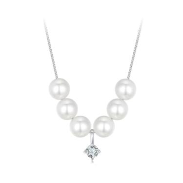 Imagem de GemKing Brincos de argola de pérola Moissanite MSE078, Prata esterlina, Sem Pedra Preciosa