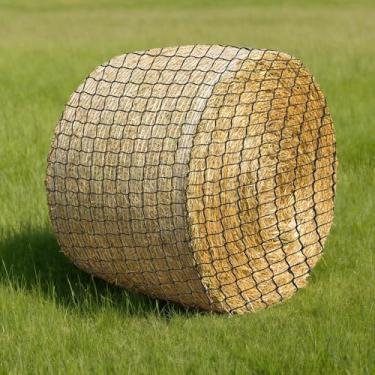 Imagem de Hlimior Rede de feno de alimentação lenta resistente de 1,5 x 1,57 m, rede de feno de nylon à prova de intempéries sem nós para cavalos, gado, cabras, ovelhas e gado, alimentador de fardos redondo ao