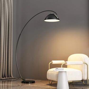 Imagem de Luminária de chão arqueada em metal polido, moderna, para sala de estar, ideal para leitura ou para usar ao lado do sofá. Luminária vertical decorativa com base de mármore e interruptor de p