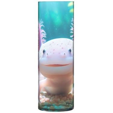 Imagem de Axolotl Vasos de centro de mesa de cilindro de animais fofos para mesa vaso de flores alto personalizado impressão de plástico quarto decoração de casa, 30 cm x 9,9 cm