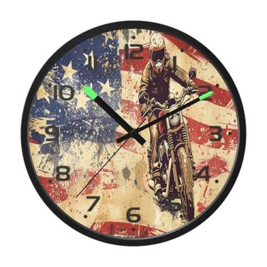 Imagem de SEHANY Relógio de parede vintage americano para motocicleta, silencioso, sem tique-taque, operado por bateria, controle de som, luz noturna, relógios de parede para sala de estar, cozinha, quarto