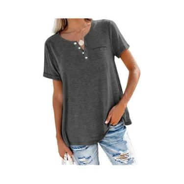 Imagem de Camiseta Feminina plus Size Com Decote Em V E Manga Curta, Tops Casuai