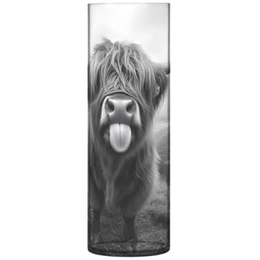 Imagem de Vasos de flores cilíndricos de vaca Highland preto e branco para buquê, vaso de flores grande, fofo, personalizado, decoração de mesa moderna floral, 30 cm x 9,9 cm