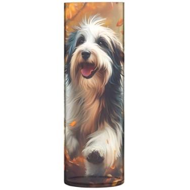 Imagem de Vasos cilíndricos de outono com estampa de cachorro fofo decoração de casa vaso de flores alto de plástico personalizado floral moderno decoração de quarto, 30 cm x 9,9 cm