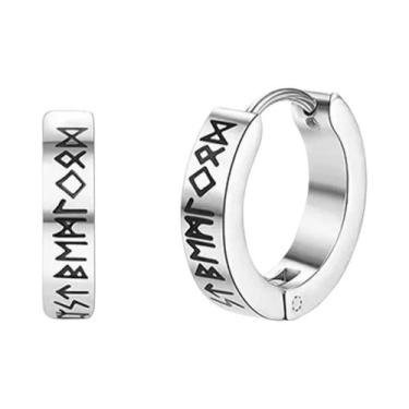 Imagem de Brincos De Argola Viking Com Runas Nórdicas 12mm Em Aço Inoxidável 316