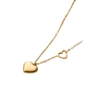 Imagem de RIICFDD Colar de coração de dia dos namorados com design de coração vazado, colares dourados para mulheres, delicados, modernos e com pingente de zircônia para mães, esposa, namorada, presentes de