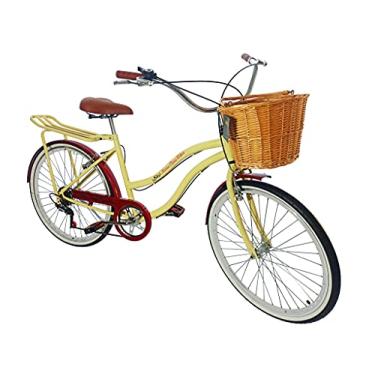 Imagem de Bicicleta Aro 26 Retrô Vintage Feminina Cesta Vermelho Bege