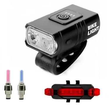 Imagem de YIJU Luz de bicicleta USB recarregável universal, fácil de instalar, farol dianteiro e lanterna traseira para ciclismo noturno e deslocamentos diários, a