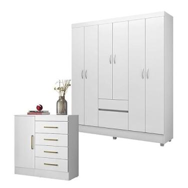 Imagem de Cômoda MontevidÃ:copyright:u e Guarda Roupa Casal Flash 2 Branco Flex - Demóbile