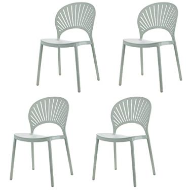 Imagem de TRGCJGH Cadeira de jantar com encosto curvo, cadeira de jantar bistrô sem braços, cadeira de jantar de plástico moderna com encosto curvado, plástico premium, verde claro