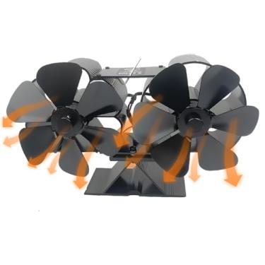 Imagem de YUHOME Ventilador de fogão a lenha, motores duplos silenciosos, 4 lâminas, ventilador de lareira não elétrico ativado por calor com suporte e termômetro magnético, perfeito para fogão a lenha/queimador de lenha