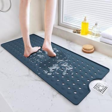 Imagem de METEOROCK Tapete de banheira antiderrapante, tapete de banheira de 90 cm x 48 cm de comprimento para banheiro e piso de banheira, tapetes de banho laváveis na máquina para banheira, orifícios de
