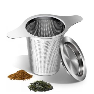 Imagem de 2 peças extrafinas de aço inoxidável 18/8 infusor de chá com grande capacidade e tamanho perfeito alças duplas para pendurar em bules, canecas, xícaras para infusão de folhas soltas, chá e café