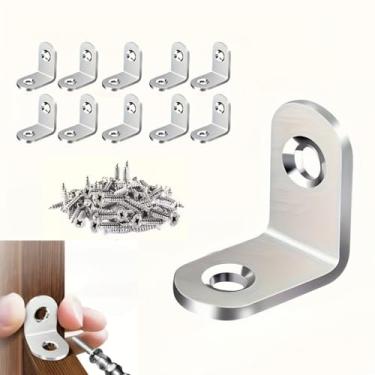 Imagem de 30 peças de aço inoxidável, juntas de 90 graus, suporte de canto em forma de L, fixador para móveis de madeira, mesas e cadeiras, parafusos incluídos, prateado