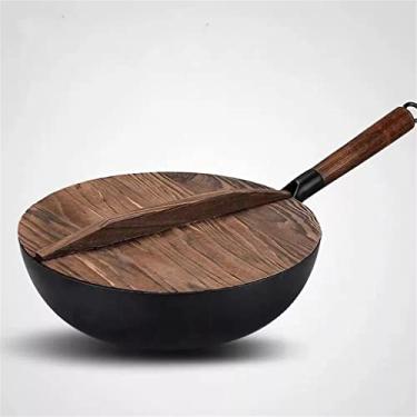 Imagem de Cozinha Moderna Wok Chinesa Frigideira Antiaderente Cozinha Tradicional Wok Panelas de Ferro Fundido (Cor: A, Tamanho: 32 cm) (A 32 cm)