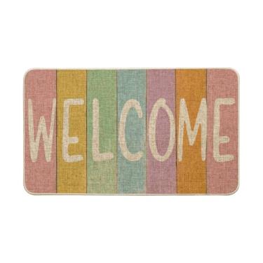 Imagem de Artoid Mode Tapete listrado de boas-vindas, primavera, sazonal, decoração de casa, tapete de interruptor de baixo perfil, tapete de porta, tapete para interior e exterior 45 x 73 cm