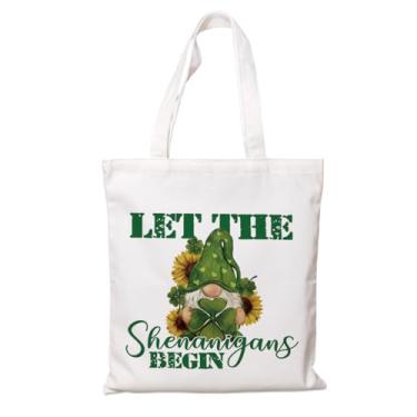 Imagem de Bolsa de lona para o Dia de São Patrício, Let the Shenanigans Begin Gnomo Girassol Gráfico Reutilizável, Sacola de Compras de Lona Irlandesa para Presente