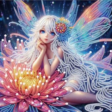 Imagem de Kits de pintura de diamante para adultos, flores de fadas, kits de arte de diamante de formato especial 5D para iniciantes, pintura de strass de cristal para decoração de parede de casa, 30 x 30 cm