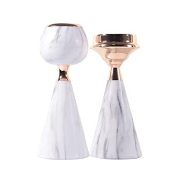 Imagem de Castiçal de candelabro, pacote com 2, suporte de vela moderno de ferro forjado, castiçal de metal sintético para castiçal de festa de jantar de casamento (uma cor)