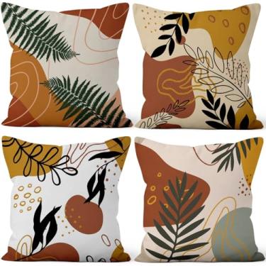 Imagem de Vie Savaran Capas de almofada abstratas boêmias 45,72 cm x 45,72 cm, conjunto de 4 folhas geométricas, estéticas, minimalistas, para sofá, cadeira, sofá, cama, sala de estar, escritório, jardim