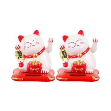 Imagem de Estátua Mini Gato Da Sorte Solar Com Braço Acenando Maneki Neko Decora
