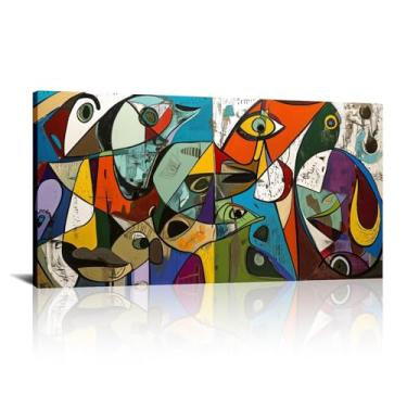 Imagem de Impressão em tela arte de parede geométrica ilustrações abstratas decoração de arte retrato boho colorido para sala de estar quarto escritório - (72 x 142 cm) moldura interna de 71 x 142 cm