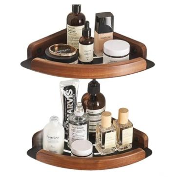 Imagem de Conjunto de ferramentas de banheiro preto toalheiro suporte de papel higiênico barra de toalha prateleira de banheiro acessórios de banheiro, anel de toalha (prateleira triangular, 2 peças)