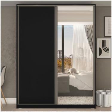 Imagem de Guarda Roupa 2 Portas De Correr Com Espelho 3 Gavetas Belluno Rr Móveis Preto