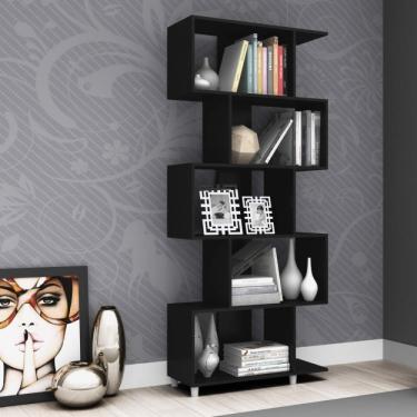 Imagem de Estante para Livros com Nichos Esm209 Retrô Movelbento Preto Acetinado