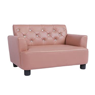 Imagem de Sofá-cama de luxo para animais de estimação sofá-cama para cães e gatos, moldura de madeira maciça, couro PU, cama para gatos e cães, fácil limpeza