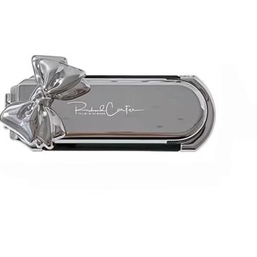 Imagem de Escova de cabelo dobrável portátil com espelho, espelho de maquiagem compacto feminino e almofada de massagem, pente de estilo de viagem (design de laço)