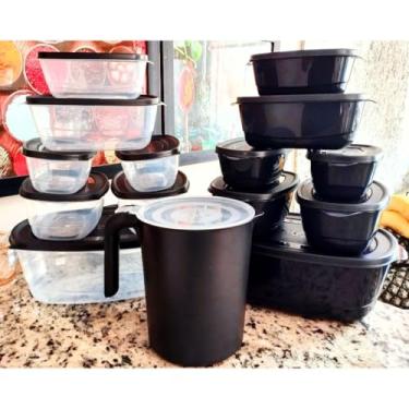 Imagem de kit potes herméticos com tampa + jarra de plástico para cozinha/marmita fitness