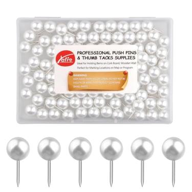Imagem de Yalis Alfinetes para mapa de 1/3 polegada 100 pinos de tamanho grande ponta de aço e cabeça redonda de plástico transparente (pérola)