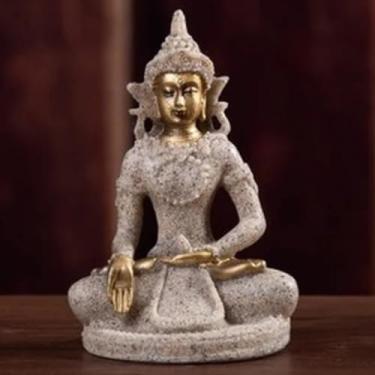 Imagem de FENNYYAR Escultura de estátua de Buda de resina, sala de estar, 11 cm, 11 cm, enfeite de mesa, decoração de escritório
