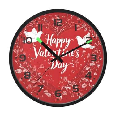 Imagem de SEHANY Relógio de parede com coração de dia dos namorados, silencioso, sem tique-taque, operado por bateria, controle de som, luz noturna, relógios de parede para sala de estar, cozinha, quarto