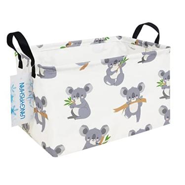 Imagem de LANGYASHAN Cesto de armazenamento retangular de tecido de lona dobrável com alças para organizar cozinha doméstica meninos e meninas brinquedos escritório armário prateleira cestas (Rec Koala)